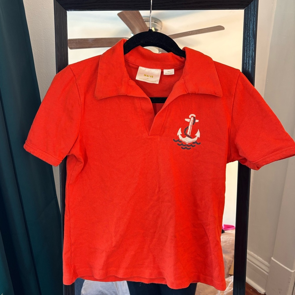 Anthropologie (Maeve by Anthropologie) Red Woman’s Polo with Anchor Design